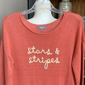 Marled Women's Sweater in Coral with Stars & Stripes Design